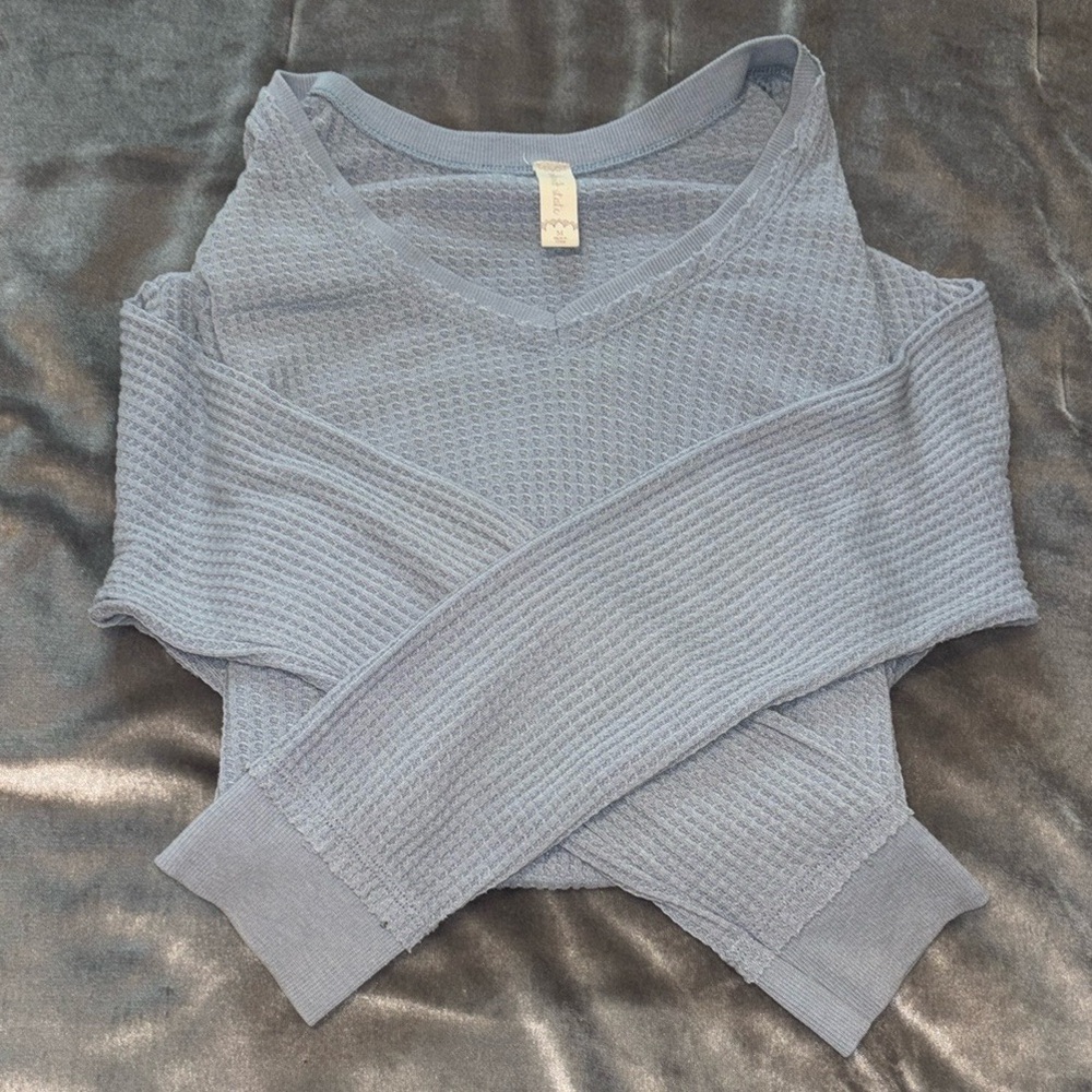 Altar’d State Light Blue V-Neck Waffle Knit Sweater